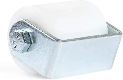 Front view of Gate Guide Roller 2.5 Inch UHMW Nylon Sliding Gate Guider with welded post bracket