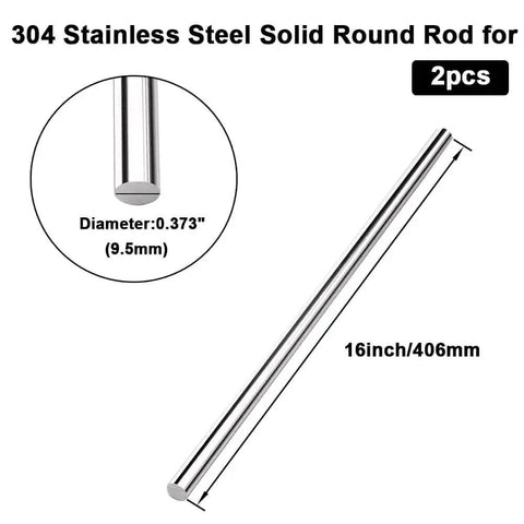 Long 16 Inch 0.375 Inch Diameter 304 Stainless Steel Solid Round Rod For DIY Craft And Metalworking Pack Of 2 Rust Resistant Weldable Smooth Finish Durable Shaft Rods For Projects