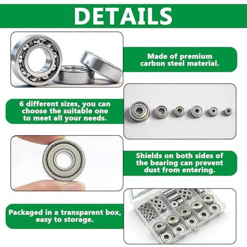 Aienxn 68PCS carbon steel ball bearing kit, six sizes, double-shielded 693ZZ–627ZZ for high-speed brushless motors