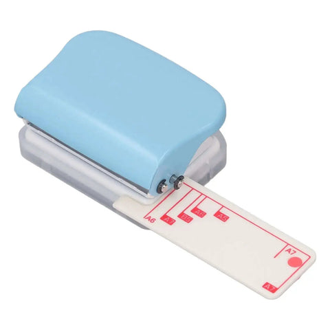 3 Hole Paper Punch Handheld Hole Puncher For A4 A5 A6 A7 B5 And More, 5 Sheets Capacity with blue plastic cover, side view