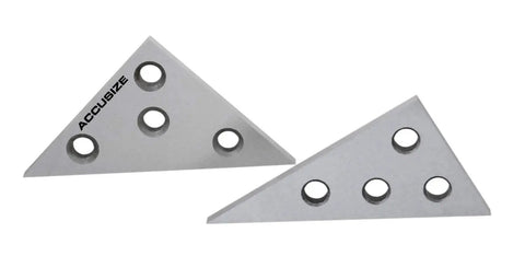Two-Piece Solid Angle Plate Set For Machinists With 30-60-90 And 45-45-90 Degrees, Hardened Ground Steel Precision Blocks, four holes.