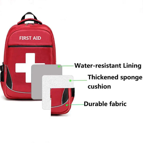 Red First Aid Bag For Travel And Emergency Response With Large Capacity And Multi Pocket Organizer Waterproof Nylon Medical Kit