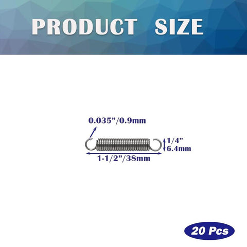 HayEastdor SP9600 extension springs with hooks, stainless steel, 0.25 in diameter × 1.5 in long, 20 pcs