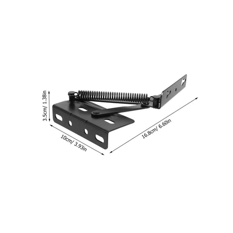 Steel folding hinge with spring, dimensions labeled, part of Two Pack Folding Sofa Spring Hinges For Space Saving Furniture Storage