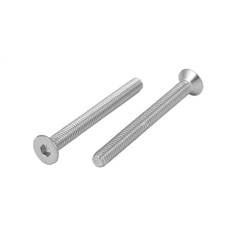 Two M3x30mm hex socket flat head countersunk bolts, stainless steel screws, 0.5mm pitch, silver tone, for DIY projects and electronics.
