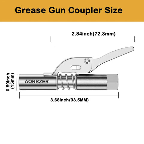 2 pcs AORRZER grease gun couplers, silver steel, lock-on lever, 1/8" NPT, 12000 PSI high-pressure