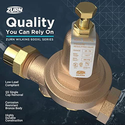 Zurn Wilkins 2-600XL 2-inch brass pressure reducing valve with top adjustment screw.