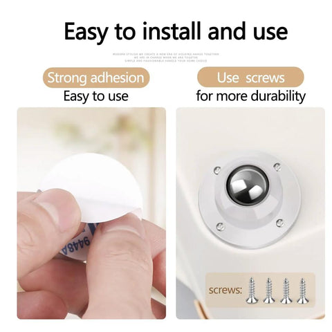 Self Adhesive Caster Wheels 0.8 Inch Low Profile 360 Degree Swivel installation showing adhesive application and screws
