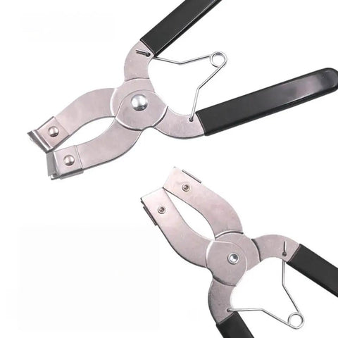 Pro Grade Piston Ring Pliers Kit with Ring Installer and Removal Tool, stainless steel with black grips, shown from front and side angle.