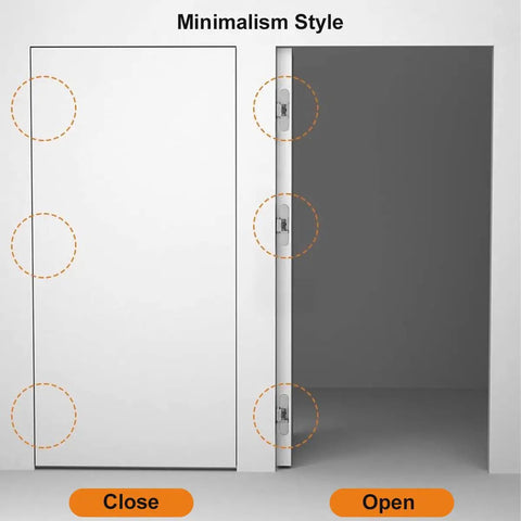 2 Pack Hidden Door Hinges For 6 Inch Doors With 3 Way Adjustable Concealed Hinges Zinc Alloy For Slick Invisible Doors And Feature Walls 180 Degree Swing Silver shown in open and closed states.