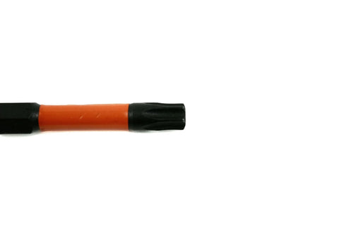 Close-up view of Heavy Duty T30 Torx Star Bit Set For Impact Drivers 5 Pack, impact-rated steel with orange handle.