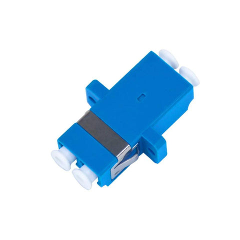 Blue plastic personal computer connector module with metal clip and four white push-in pins