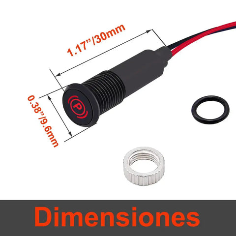 Dimensions of Blue LED Indicator Light For Dash Dope High Beam Signal, 12V Automotive Metal Indicator Lamp With 8 Inch Wire