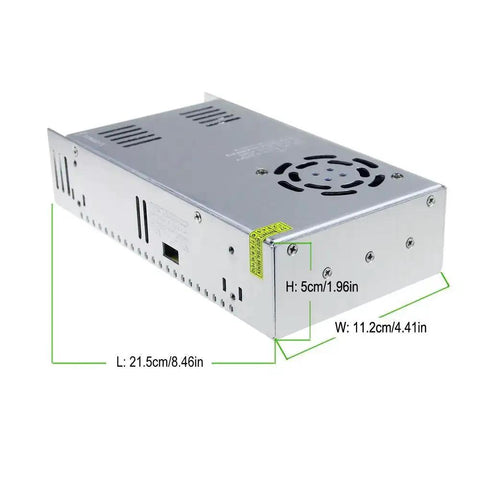 Dc 24V 15A 360W Plug And Play Power Supply Universal Regulated Switching Transformer Adapter with dimensions labeled