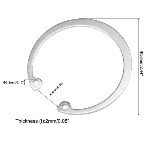 56mm External Circlip C Clip Retaining Snap Ring Set in 304 Stainless Steel 10 Pack for Bearings Gears and Pulleys front view