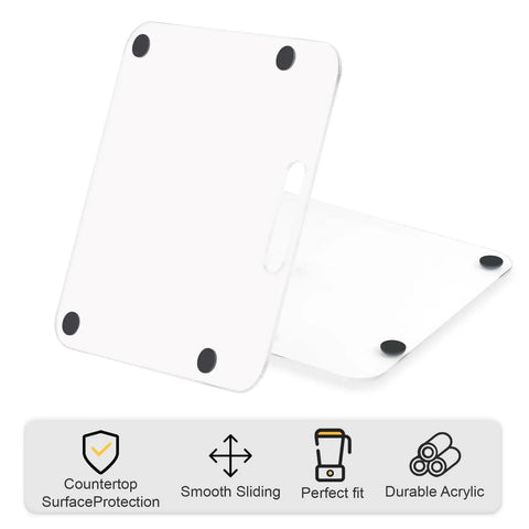 Front view of white transparent acrylic appliance slider for Ninja ES601/ES701 espresso machine with black feet