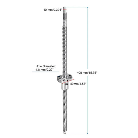 Diagram of Beefy SFU1204 Ball Screw Kit with Nut Anti Backlash for 12mm Diameter Lead 4mm, 400mm Length, CNC compatibility dimensions shown.