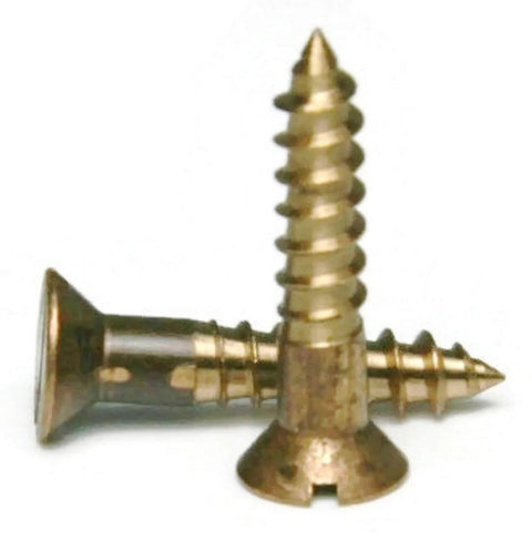 10-13 Wood Screws Slotted Flat Head Silver Tone Silicon Bronze 1-1/2 Inch Long Partially Threaded With Smooth Shoulder Countersunk Undercut Head Built Tough Rust And Corrosion Resistant Heavy Duty Wood Fasteners Pack Of 25, close-up view