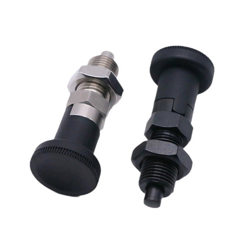 Spring Plunger Pin With Self Locking Quick Release For Machinery And Equipment, shown in durable carbon steel, M12 size, side view