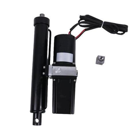 Heavy Duty 12V Electric Linear Actuator With 10 Inch Stroke 2300 Lbs Load Capacity, visible wires and mounting hardware, black finish