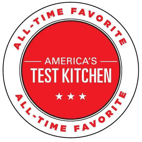 America's Test Kitchen all-time favorite badge with red background and star icons