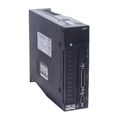 Front view of AC servo motor kit 80ST-M02430 with AASD-15A driver; 220V single-phase drive module with DB-25 ports.