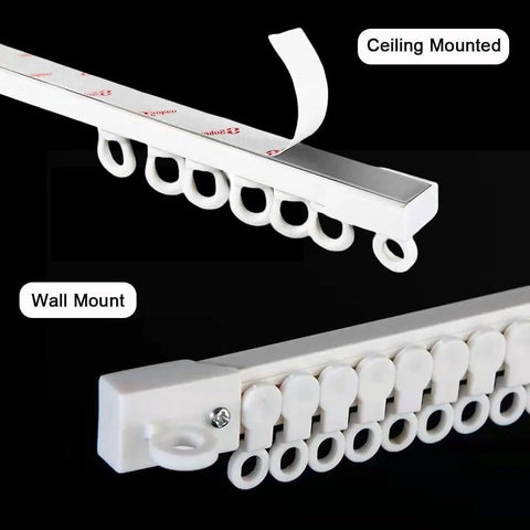 DIY Friendly Self Adhesive Curtain Track Ceiling Or Wall Mount No Drill No Damage Hanger System Easy Install, white 2.4m track