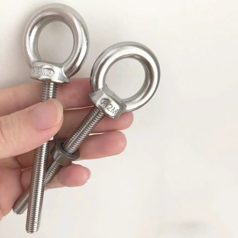 Heavy Duty Stainless Steel Eye Bolt Set, M8 Shoulder Eyebolt, Five Sixteenth Inch By Three Point One Five Inch, Two Pack With Nuts And Washer