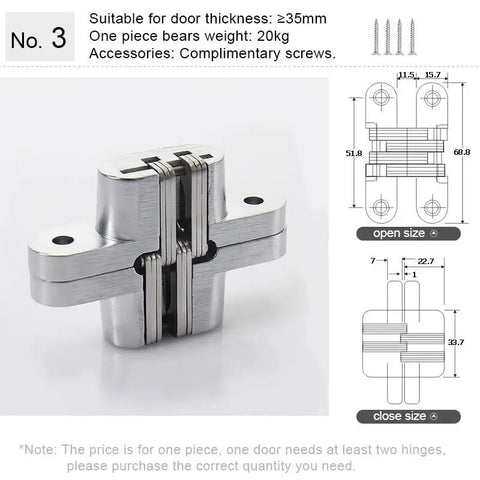 180 Degree Concealed Door Hinge Folding Heavy Duty Built In Stainless Steel Invisible Hidden Cross Gemel No 3 Hinge 1 Piece