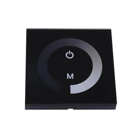 Wall Mounted Touch Panel Dimmer for 12V-24V Single Color LED Light Strips Easy Brightness Control With Smooth Glass Touch Panel Black Finish