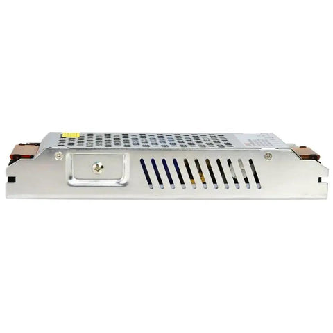 Side view of Beefy 24V DC LED Driver Switch Mode Power Supply 150W 6A AC DC Transformer For Indoor LEDs And Lighting Fixtures.