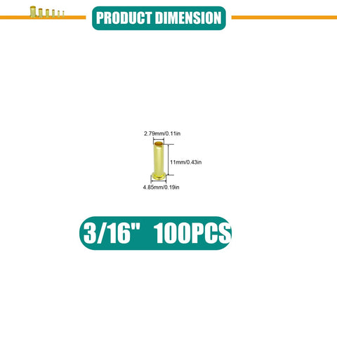 Brass 3/16 in. tube compression insert, 11 mm tall with 4.85 mm base, 100 pcs