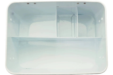 Interior view of Retro Enameled First Aid Box with Lid and Removable Tray for Medicine Storage and Home Decor in Milky White with Tan Cross