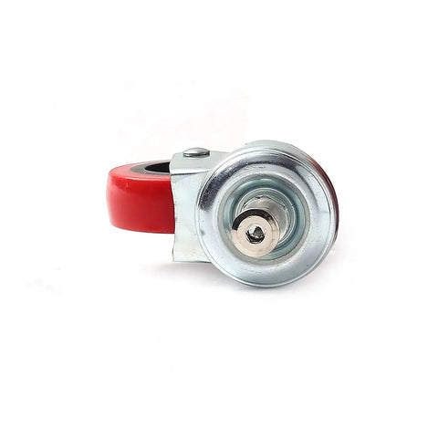 Six Pack 2 Inch Low Profile Swivel Caster Wheels With Threaded Post Mount For Creeper Service Cart Or Stool Non Marking Polyurethane Quiet Smooth Rolling Three Eighths By Five Sixteenths Inch Hex Mount Includes Cap Nut Washer And Lock Washer, close-up view