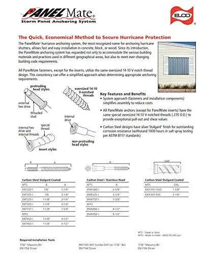 Panelmate Pro Storm Panel Anchors 3-1/4 Inch, 100 Count, Carbon Steel With Stalgard Coating, installation guide and diagrams