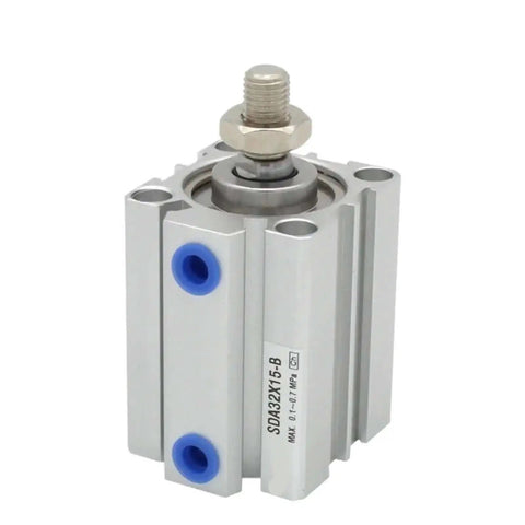 Assorted Small Thin Cylinder Magnets SDA Series for DIY shown from side with bolt, silver body, blue holes, and industrial design
