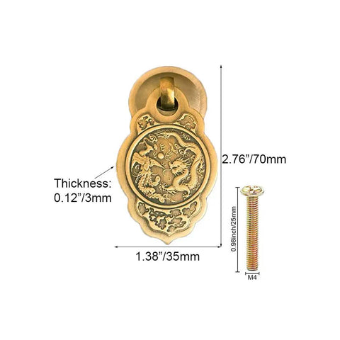 Chinese Style Vintage Brass Drawer Pulls Set Of 2 With Antique Bronze Finish, detailed front view with 25mm screws