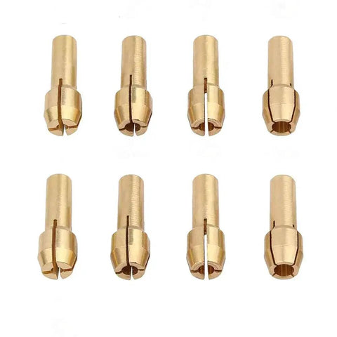 Nine Piece Brass Collet Set for Dremel Rotary Tools with Four Claw Grips Heat Treated Copper Collets and Nut Kit