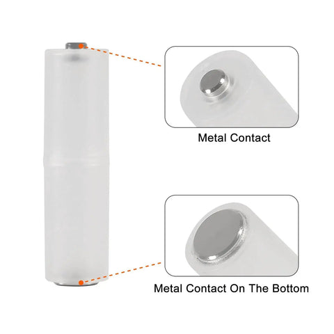 AAA To AA Battery Adapter Converter Holder Clear With Metal Contact Bottom Pack side view, showing metal contact details.