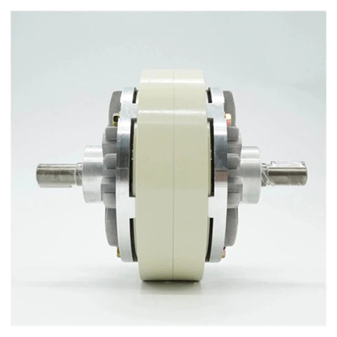 LVSEDTAL double-shaft magnetic powder clutch brake with cream housing and metal endplates, side view