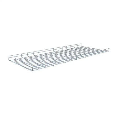 Heavy Duty Wire Mesh Cable Tray Set In Electro Zinc Plated Silver Steel, side view, durable open framework design for cable management.