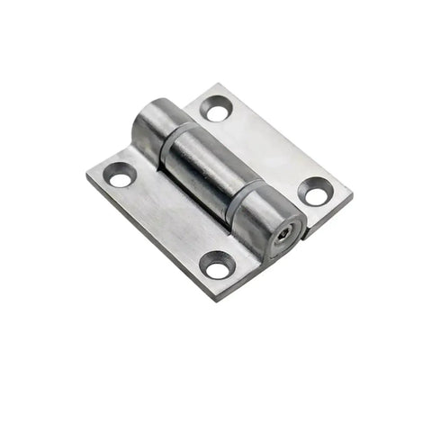 Close-up of 304 stainless steel electrical cabinet door hinge with mounting plate for folding doors
