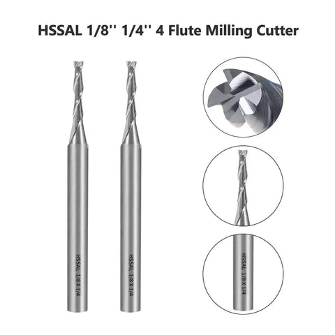 End Mill Set One Eighth Inch Shank Four Flute HSS End Mills One Quarter Inch Cutting Diameter Milling Cutter Drill Bits For Wood