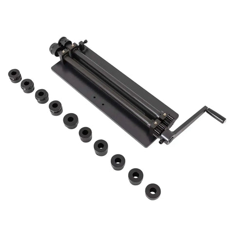 Hand Crank Sheet Metal Bead Roller Machine With Six Die Sets for fabrication, adjustable roller pressure, forward and reverse, black