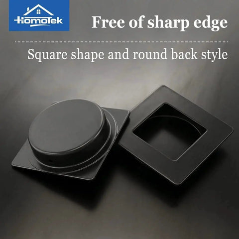 Black Stainless Steel Flush Handles For Sliding Closet Doors Square Recessed Finger Pulls with round back, set on dark surface