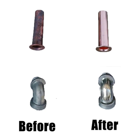 Before and after of metal parts using 14 Ounce One Eighth Inch Stainless Steel Tumbling Media Shot Three Shapes Mixed Ballcone Ball Pin