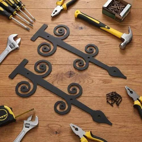 Two Pack 16 Inch Black Wrought Iron Gate Hinges Decorative Hardware Heavy Duty Rust Resistant Dummy Strap Fence Hinges with tools