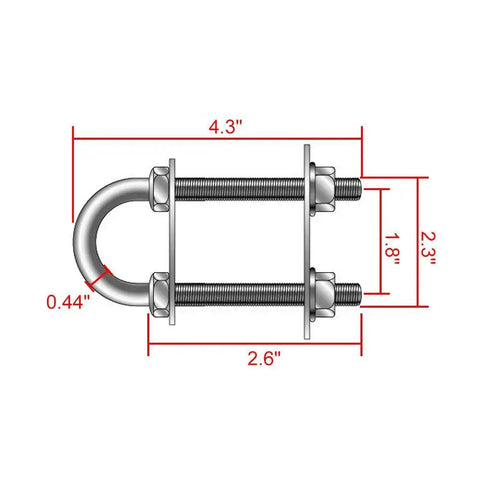 Diagram showing dimensions of Stainless Steel Bow And Stern Eye U Bolts With Nuts And Washers One Half Inch Diameter Four And One Quarter Inch Thread Length Two Pack Marine Tie Down Anchors For Boats And Trailers Heavy Duty 304 Stainless Steel Rigging Hardware For Secure Tie Downs.