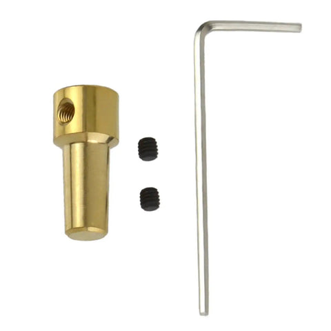 Front view of brass JTO base collet sleeve with 3.17mm bore, two set screws, and L-shaped hex key
