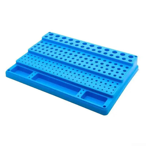 Pro Grade Drill Bit And End Mill Storage Box Organizer With 82 To 288 Hole Capacity for 4 to 32 mm tools, blue plastic holder.
